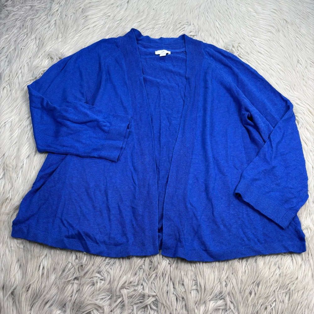 J. Jill Women's M Cobalt Blue Open Front Linen Blend Cardigan Beach Artsy Boho